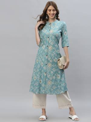 Women's Floral Print Rayon A-Line Kurta 1
