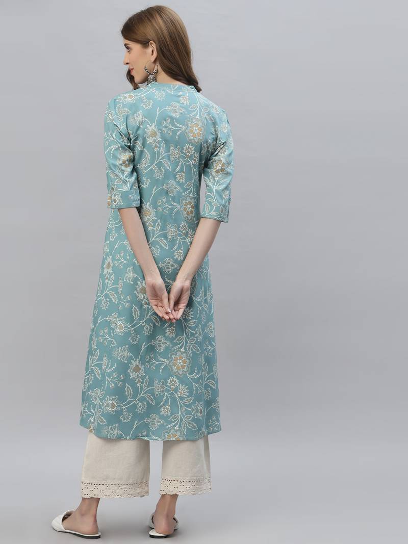 Women's Floral Print Rayon A-Line Kurta