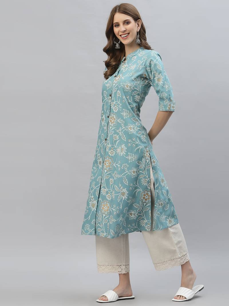 Women's Floral Print Rayon A-Line Kurta