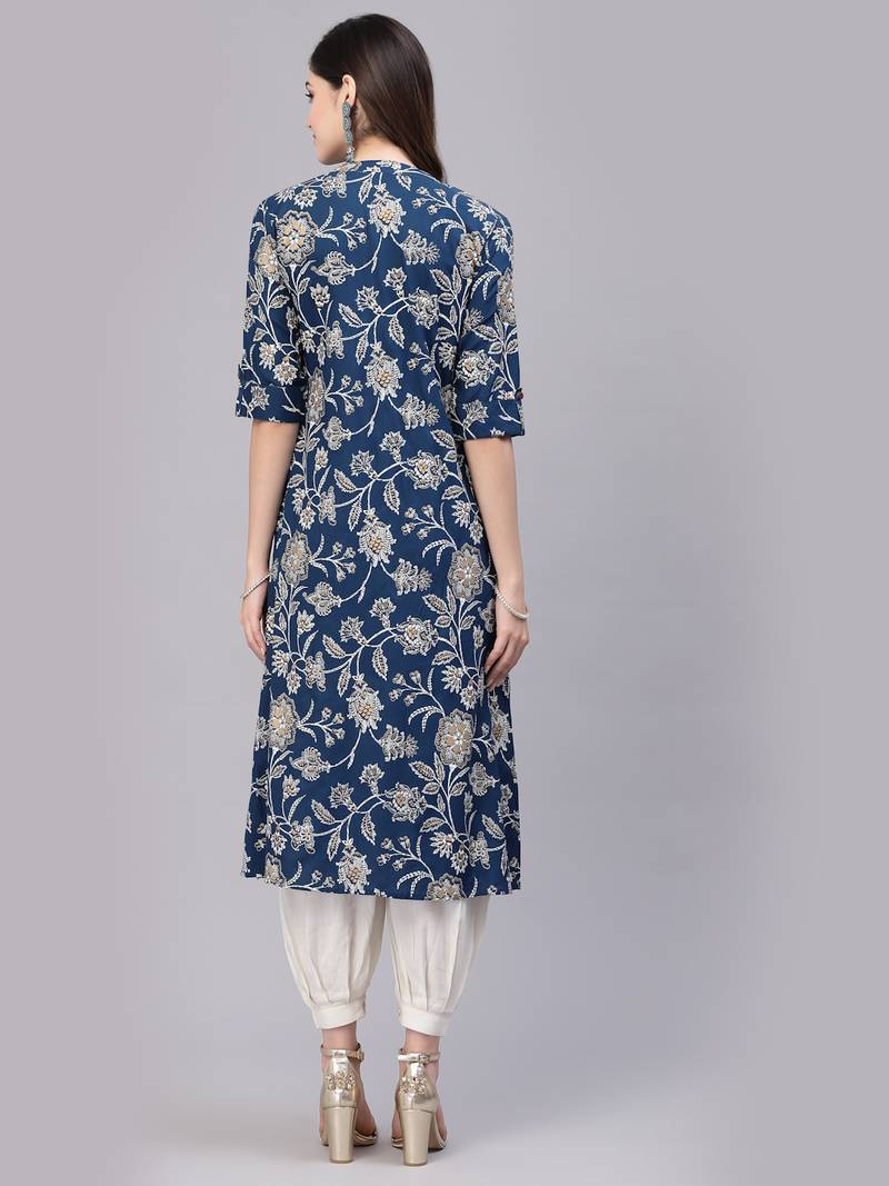 Women's Floral Print Rayon A-Line Kurta