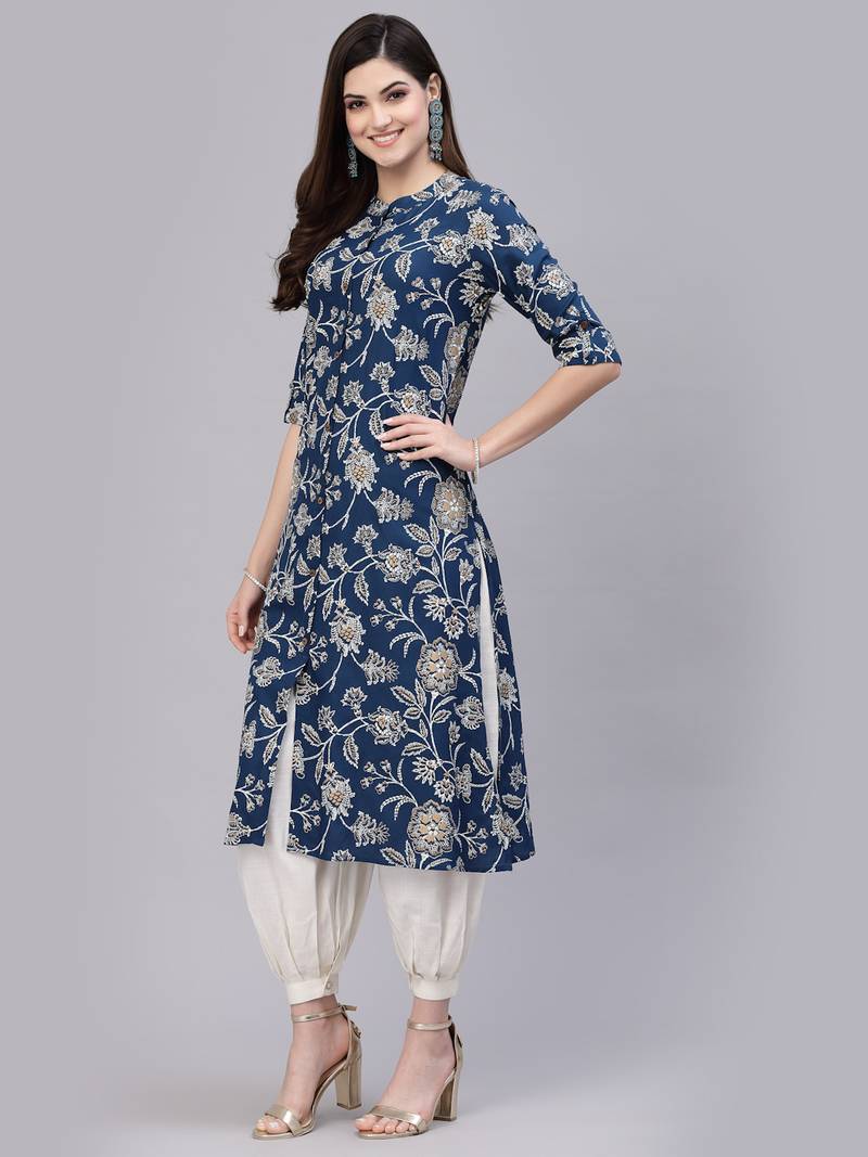 Women's Floral Print Rayon A-Line Kurta
