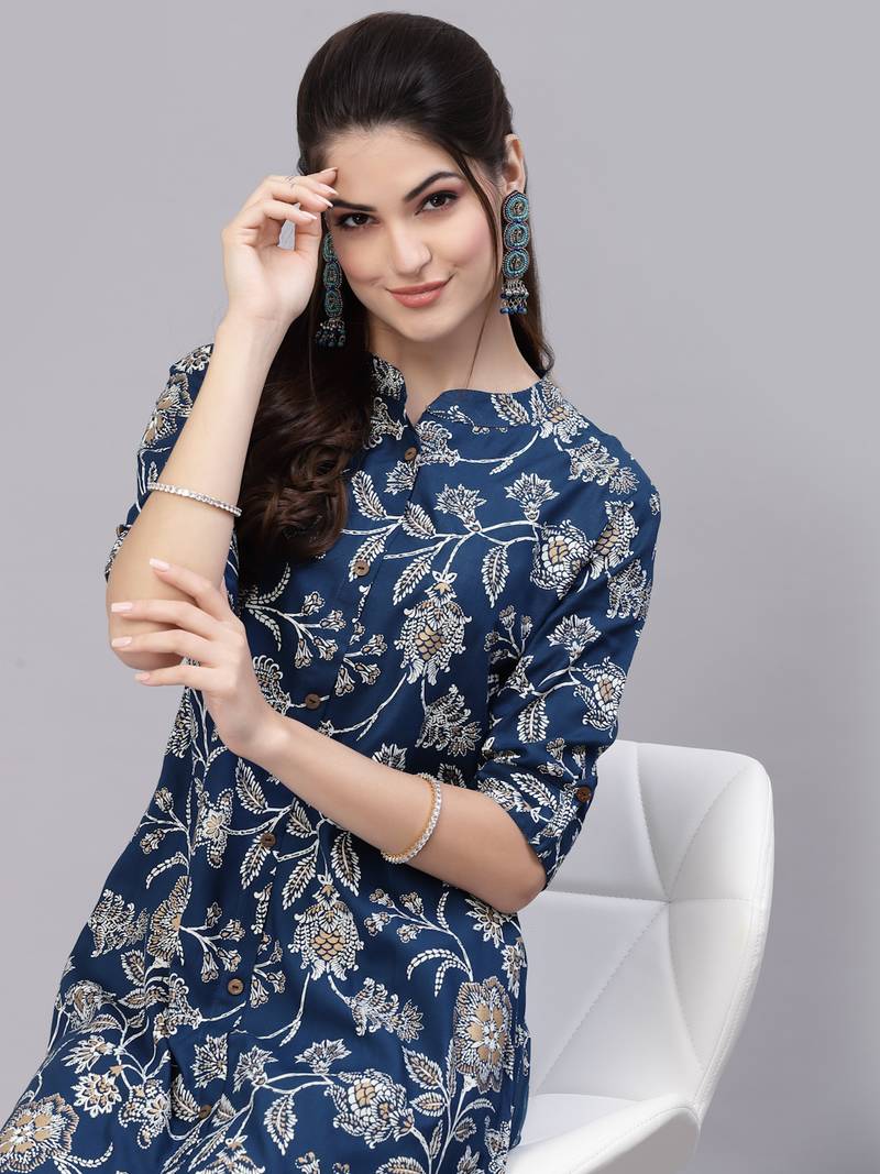 Women's Floral Print Rayon A-Line Kurta