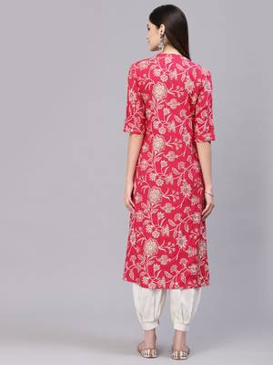 Women's Floral Print Rayon A-Line Kurta 2