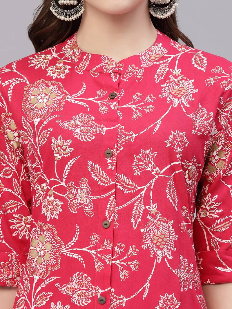 Women's Floral Print Rayon A-Line Kurta