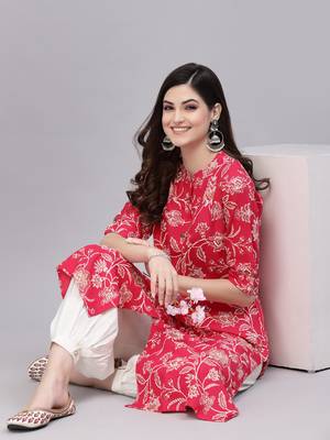 Women's Floral Print Rayon A-Line Kurta 5