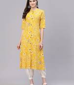 Women's Floral Print Rayon A-Line Kurta