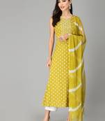 Women's Bandhej Printed A-Line Kurta with Dupatta