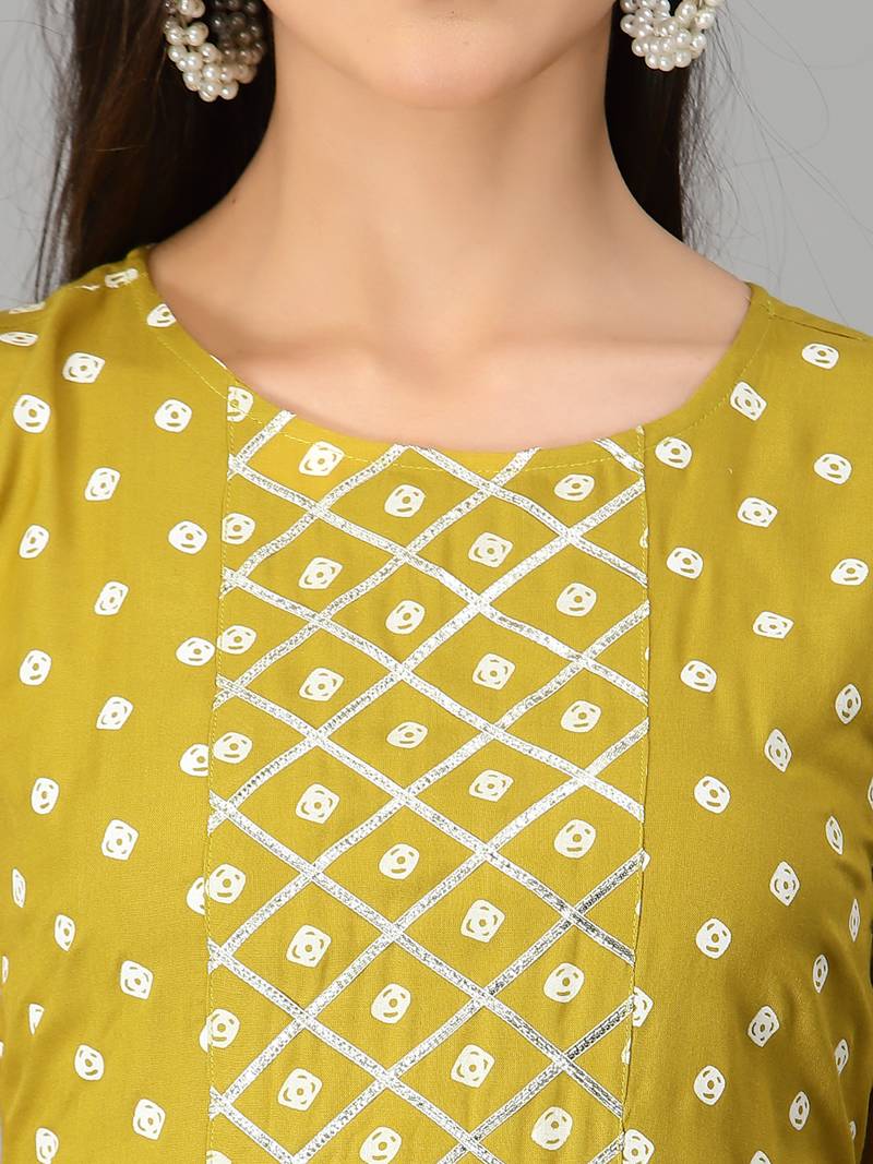 Women's Bandhej Printed A-Line Kurta with Dupatta