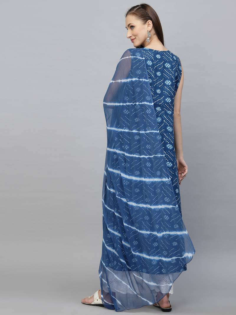 Women's Bandhej Printed Cotton Flared Kurta Dupatta Set