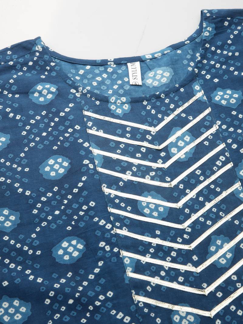 Women's Bandhej Printed Cotton Flared Kurta Dupatta Set