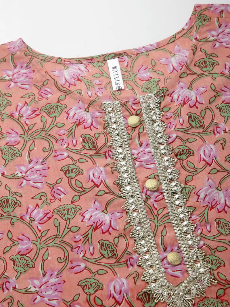 Women's Floral Printed Cotton A-Line Kurta