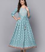 Women's Printed & Embroidered Rayon Flared Kurta