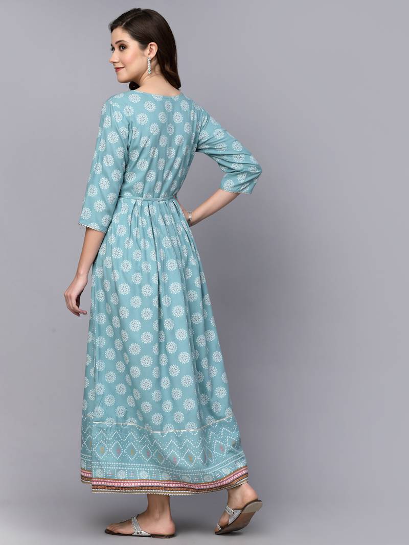 Women's Printed & Embroidered Rayon Flared Kurta