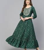 Women's Bandhani Printed & Embroidered Rayon Anarkali Kurta