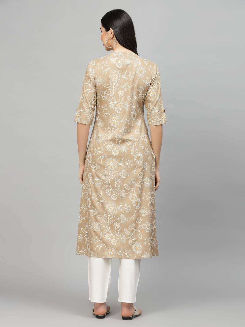 Women's Floral Print Rayon A-Line Kurta