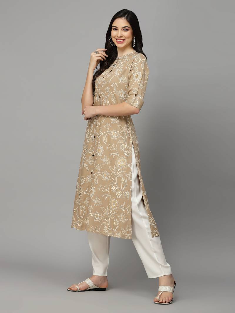 Women's Floral Print Rayon A-Line Kurta