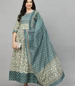 Stylum Women's Printed Cotton Anarkali Kurta with Dupatta