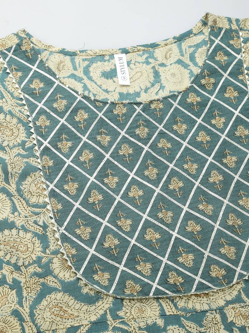 Stylum Women's Printed Cotton Anarkali Kurta with Dupatta