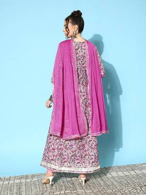 Stylum Women's Printed & Embroidered Cotton Blend Anarkali Kurta with Dupatta 2