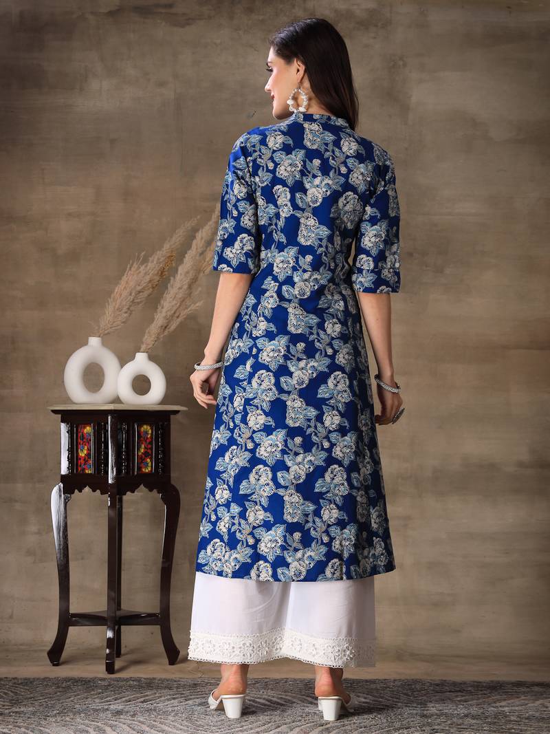 Women's Floral Printed Rayon A-Line Kurta
