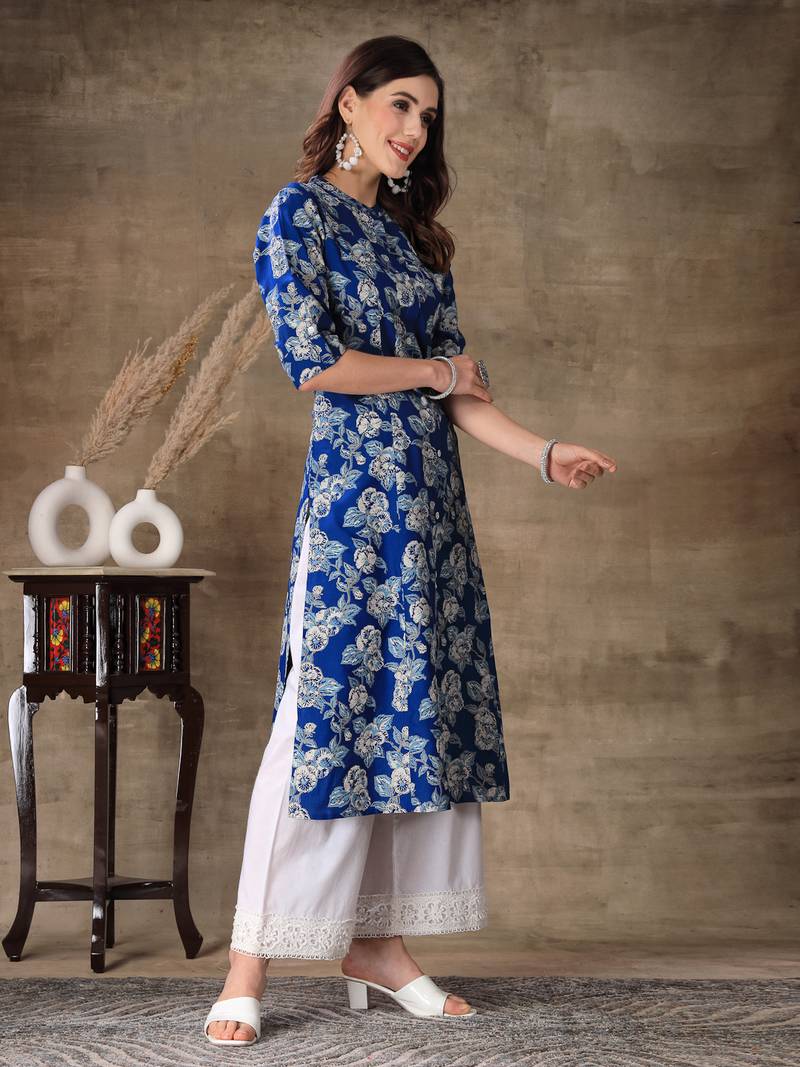 Women's Floral Printed Rayon A-Line Kurta