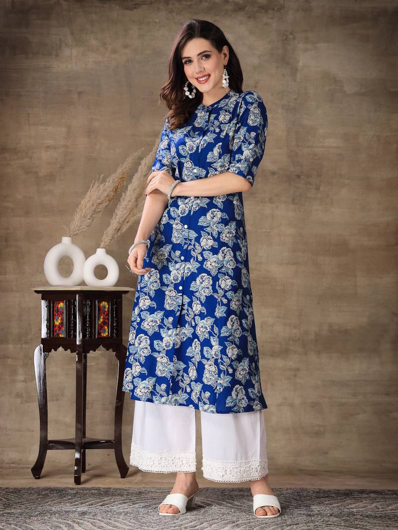 Women's Floral Printed Rayon A-Line Kurta