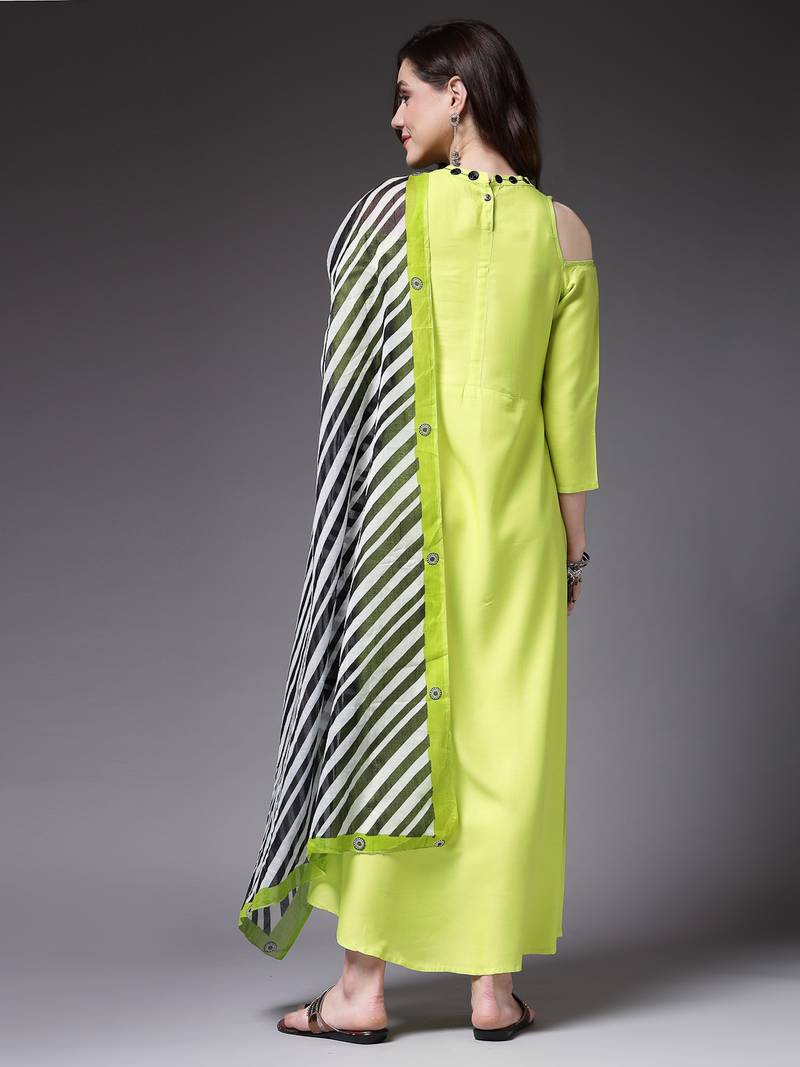 Women's Solid Rayon A-Line Kurta with Dupatta