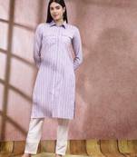 Women's Woven Striped Cotton Blend Straight Kurta