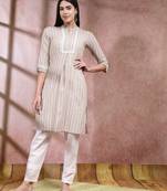 Women's Woven Striped Cotton Blend Straight Kurta