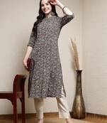 Women's Floral Printed Cotton A-Line Kurta