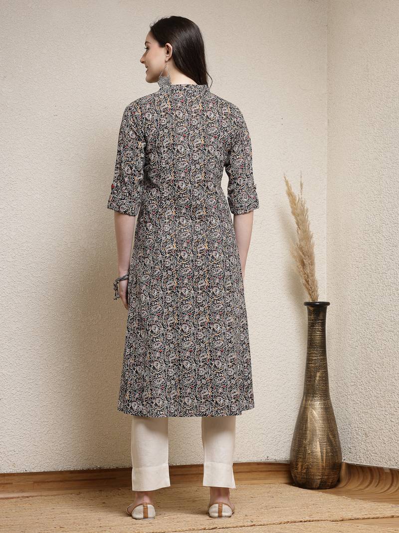Women's Floral Printed Cotton A-Line Kurta