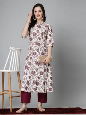 Women's Floral Printed Rayon A-Line Kurta 1
