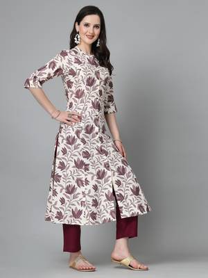 Women's Floral Printed Rayon A-Line Kurta 3