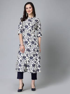 Women's Floral Printed Rayon A-Line Kurta 1