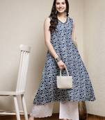 Women's Floral Printed Cotton Blend A-Line Kurta