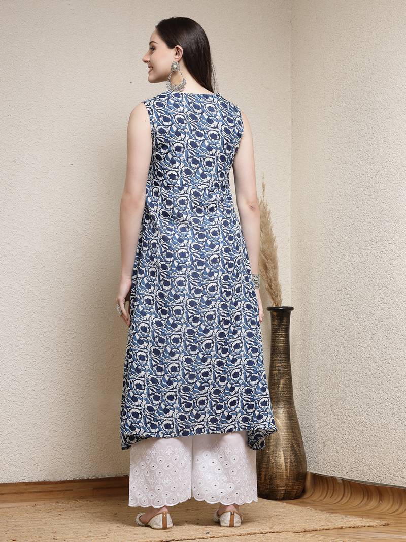 Women's Floral Printed Cotton Blend A-Line Kurta