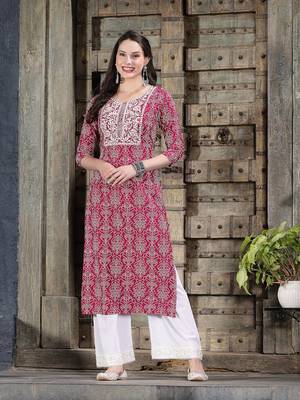 Women's Bandhej Printed & Embroidered Rayon Straight Kurta 1