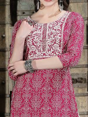 Women's Bandhej Printed & Embroidered Rayon Straight Kurta 2