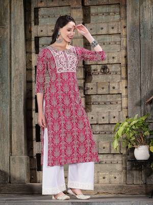 Women's Bandhej Printed & Embroidered Rayon Straight Kurta 3