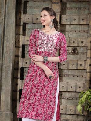 Women's Bandhej Printed & Embroidered Rayon Straight Kurta 5