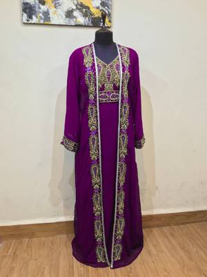 Wine color Full Sleeves Handmade Two Piece Jacket Style Moroccan Kaftan 1