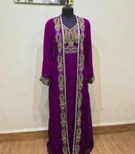 Wine color luxurious Full Sleeves Handmade Two Piece Jacket Style Moroccan Kaftan.