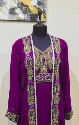 Wine color Full Sleeves Handmade Two Piece Jacket Style Moroccan Kaftan 2