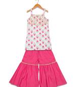 Aatya Kiids beautiful flower print with gota embellished sleeveless kurta with sharara- pink