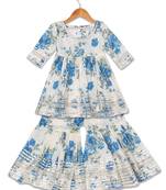 Aatya Kiids blue gold embellished flower print sharara set- blue