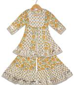 Aatya Kiids pastel green white gota embellished top with sharara -green/yellow