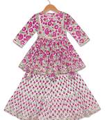 Aatya Kiids gathered top with gota embellished round neck with sharara -pink