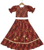 Aatya Kiids multicolour printed puff sleeves blouse with lehenga-red