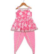 Aatya Kiids pink flower printed peplum top with dhoti- pink