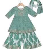 Aatya Kiids pan printed gota embellished long sleeves kurta with sharara- green`